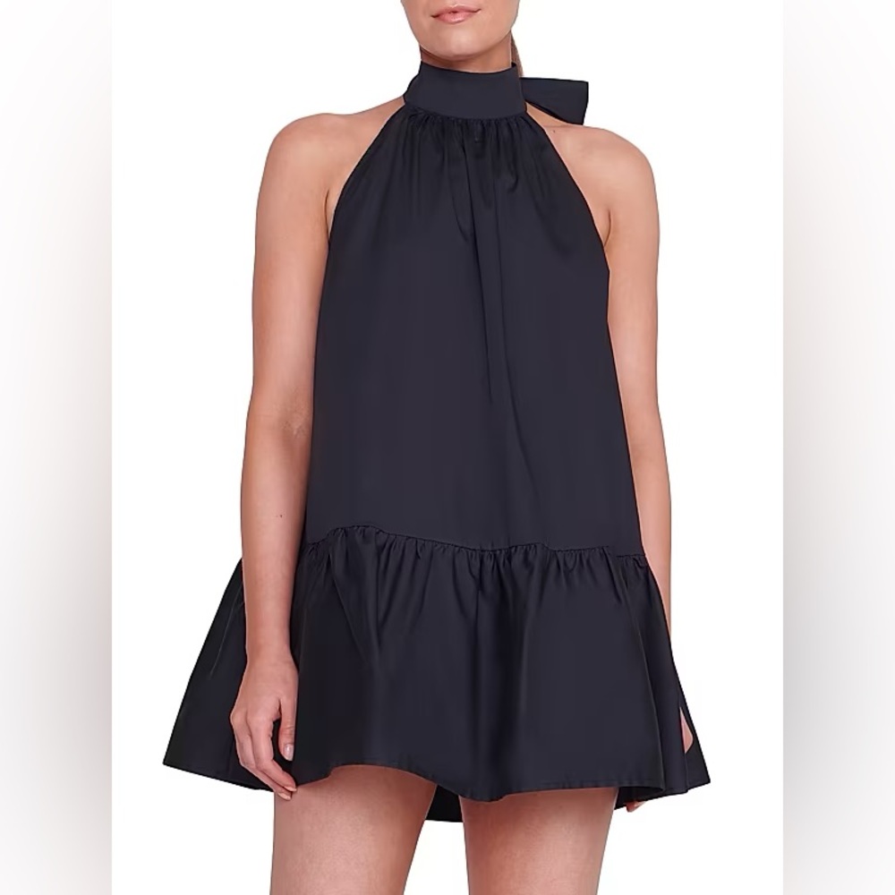 STAUD Black Halter Ruffle Mini Dress